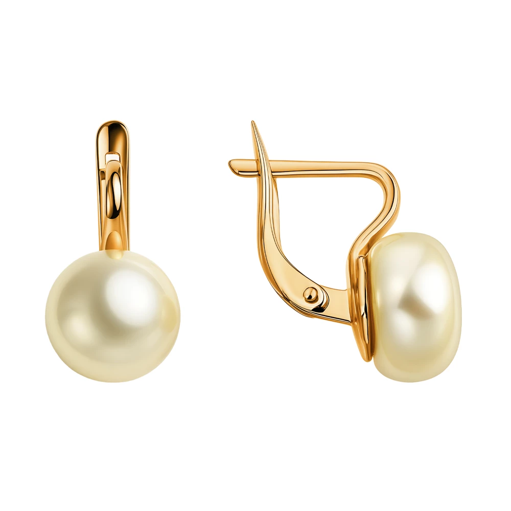 Серьги с культивированным жемчугом из красного золота 375 пробы