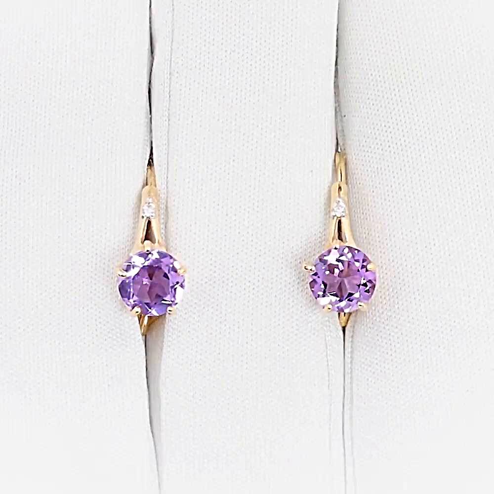 Серьги с аметистами и фианитами из красного золота 375 пробы