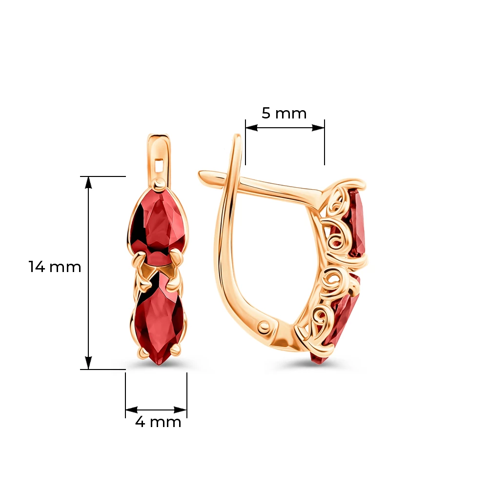Серьги с гранатами из красного золота 375 пробы