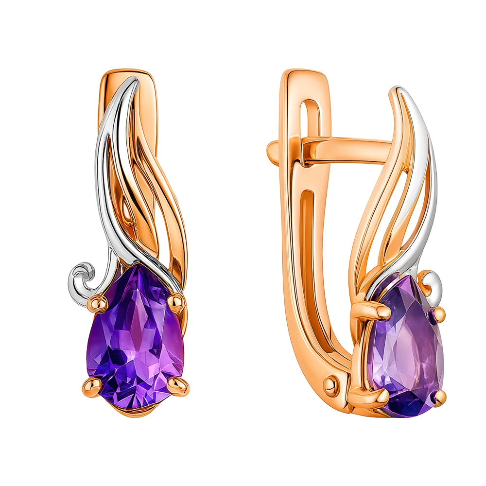 Серьги с аметистами из красного золота 375 пробы