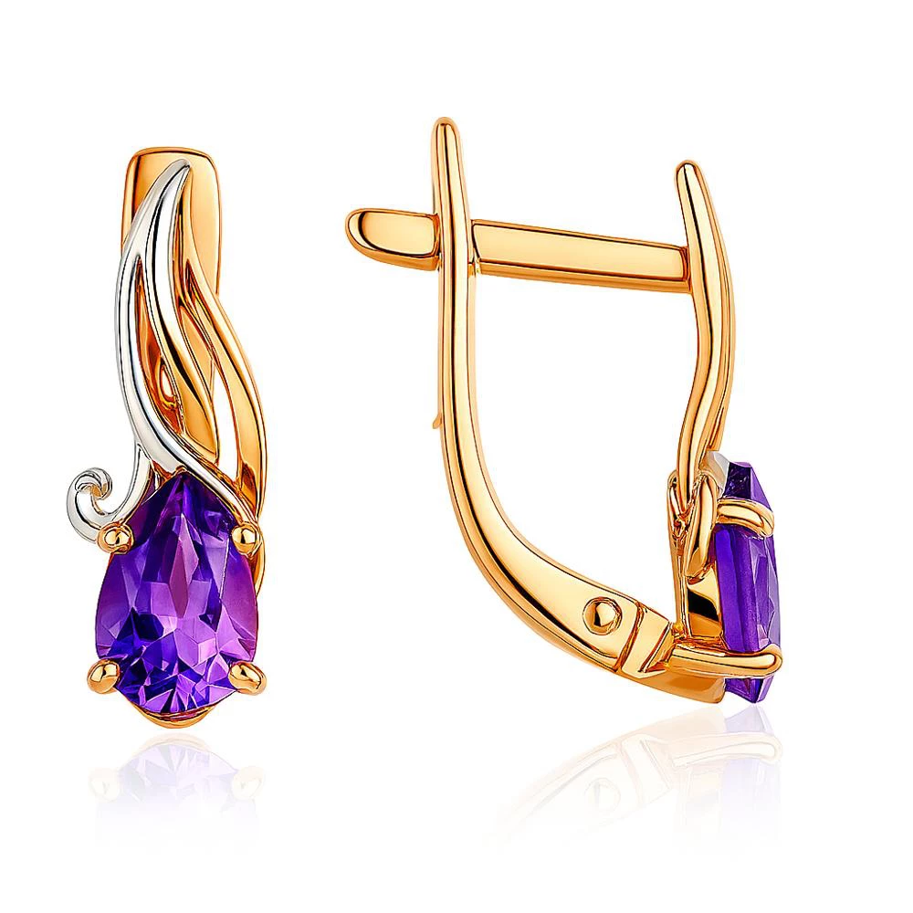 Серьги с аметистами из красного золота 375 пробы
