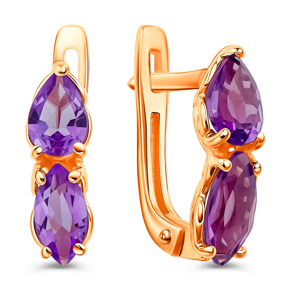 Серьги с аметистами из красного золота 375 пробы