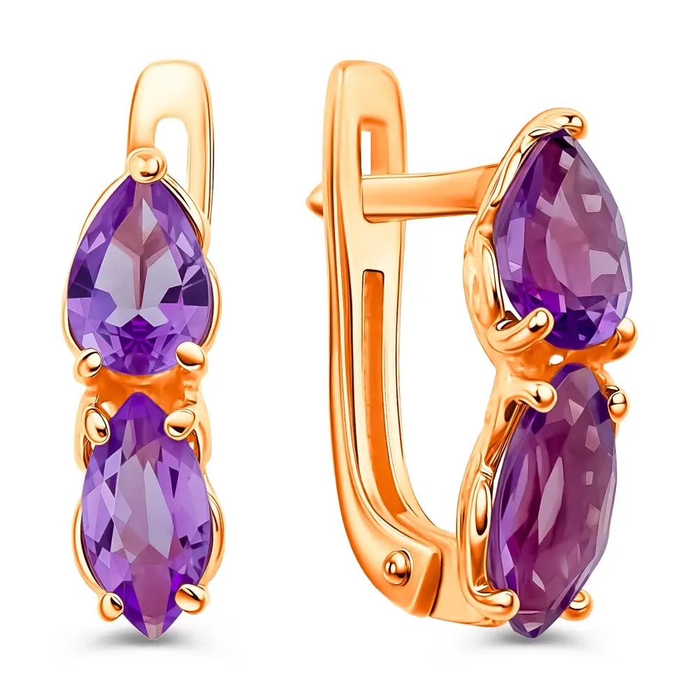 Серьги с аметистами из красного золота 375 пробы