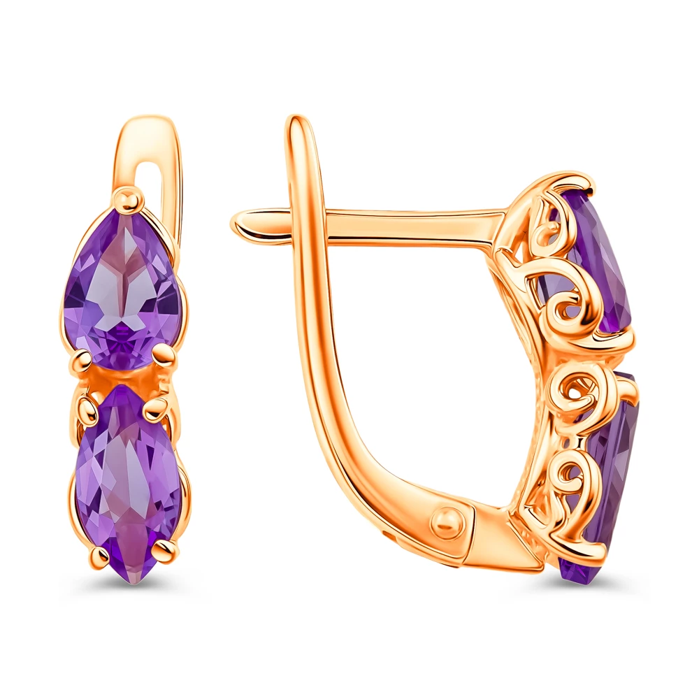 Серьги с аметистами из красного золота 375 пробы