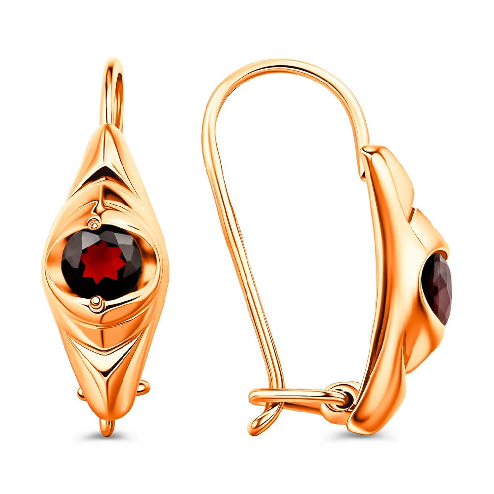 Серьги с гранатами из красного золота 375 пробы