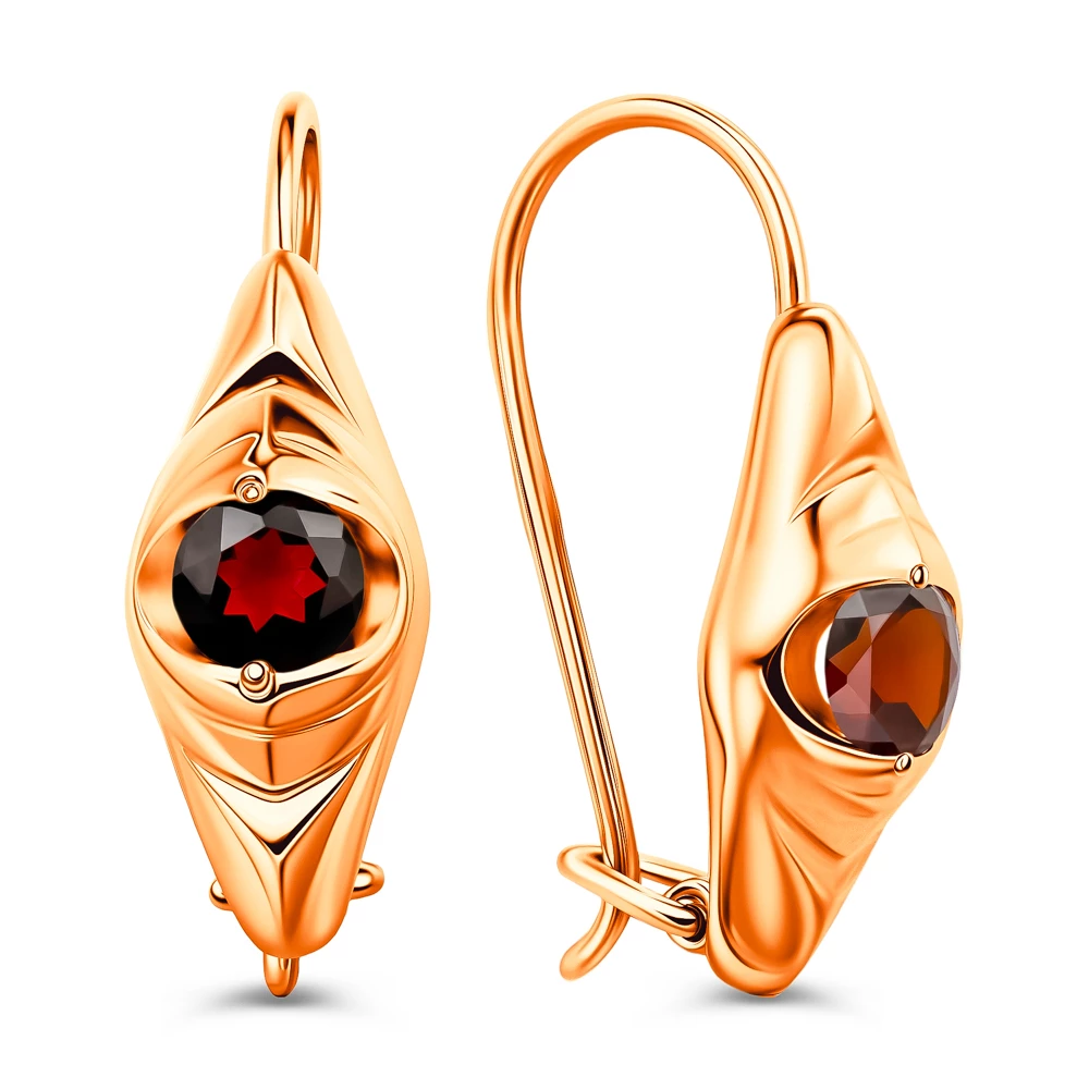 Серьги с гранатами из красного золота 375 пробы