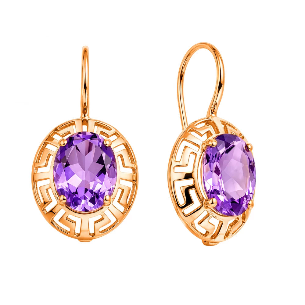Серьги с аметистами из красного золота 375 пробы