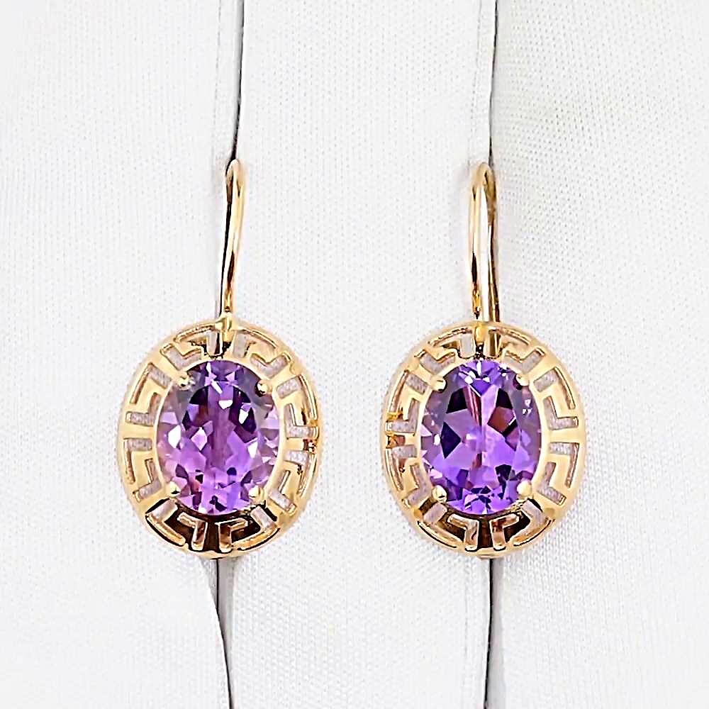 Серьги с аметистами из красного золота 375 пробы