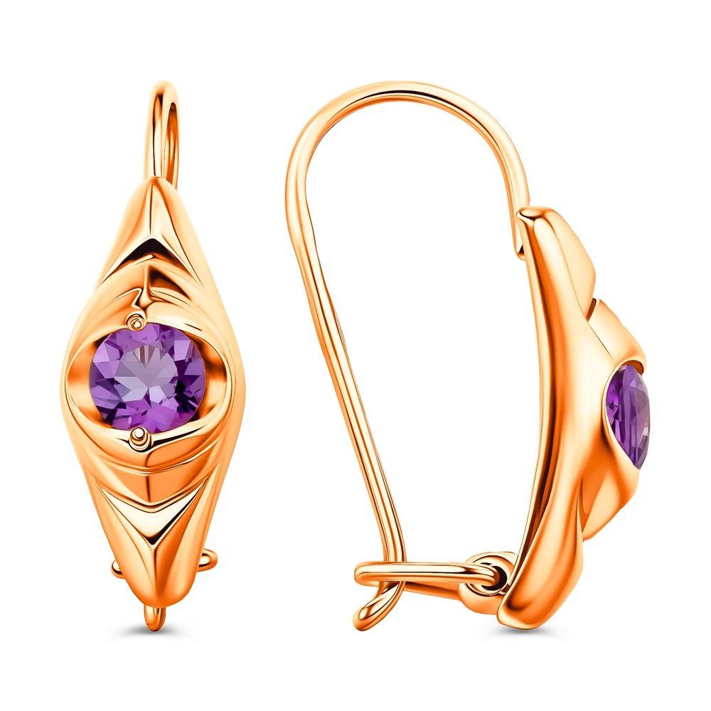 Серьги с аметистами из красного золота 375 пробы