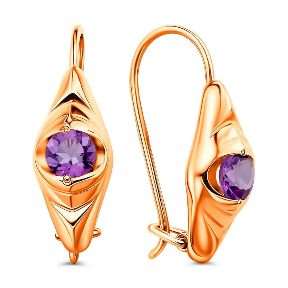 Серьги с аметистами из красного золота 375 пробы