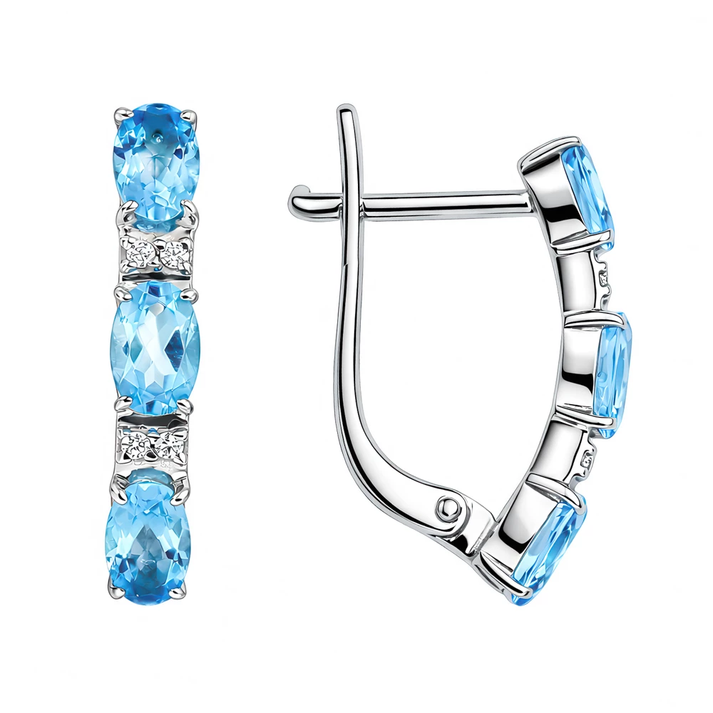 Серьги с топазами и фианитами из белого золота 585 пробы