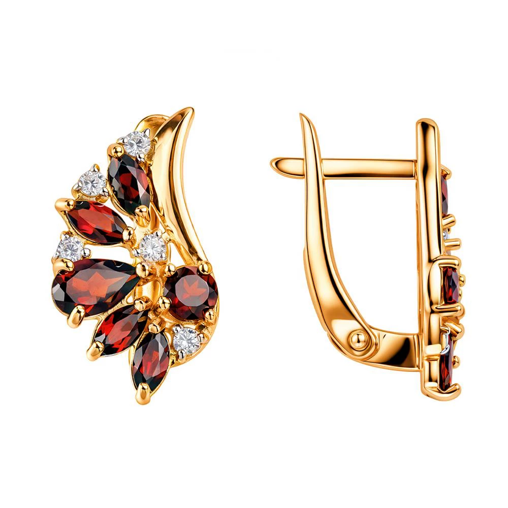 Серьги с гранатами и фианитами из красного золота 585 пробы