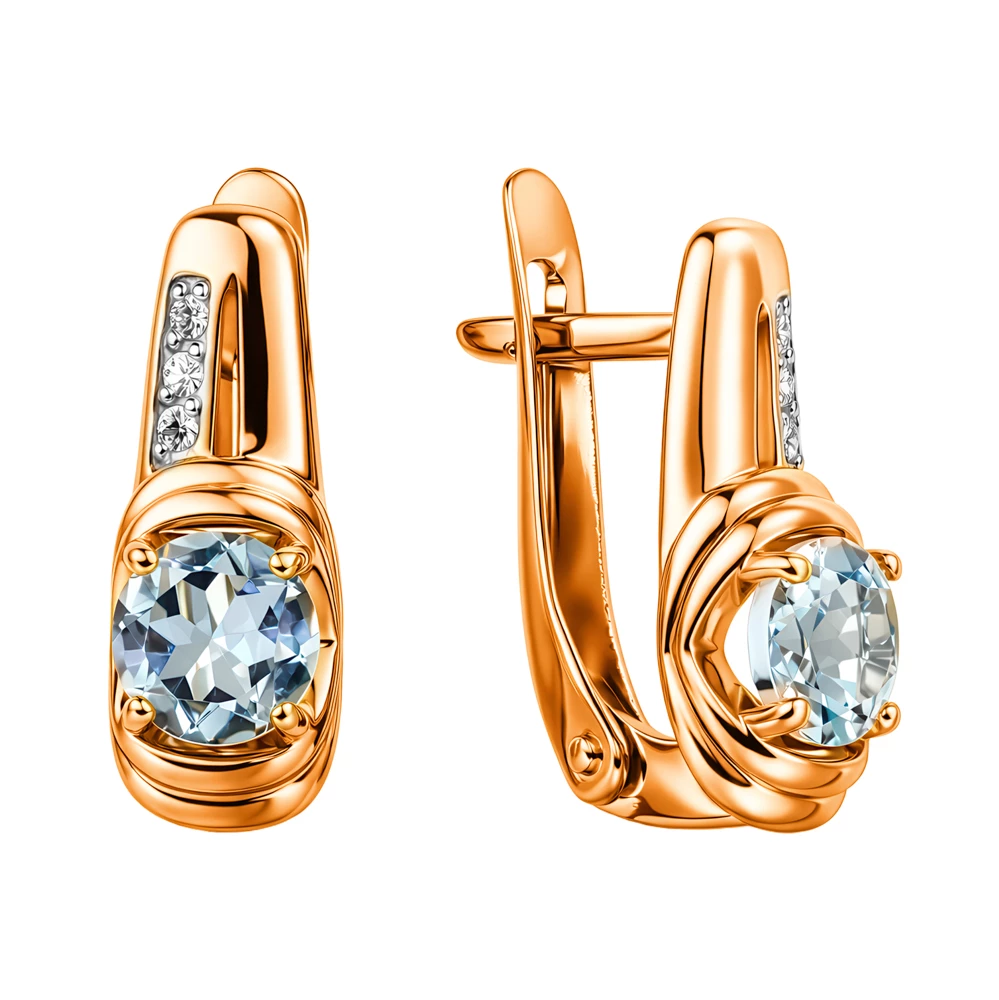 Серьги с топазами и фианитами из красного золота 585 пробы