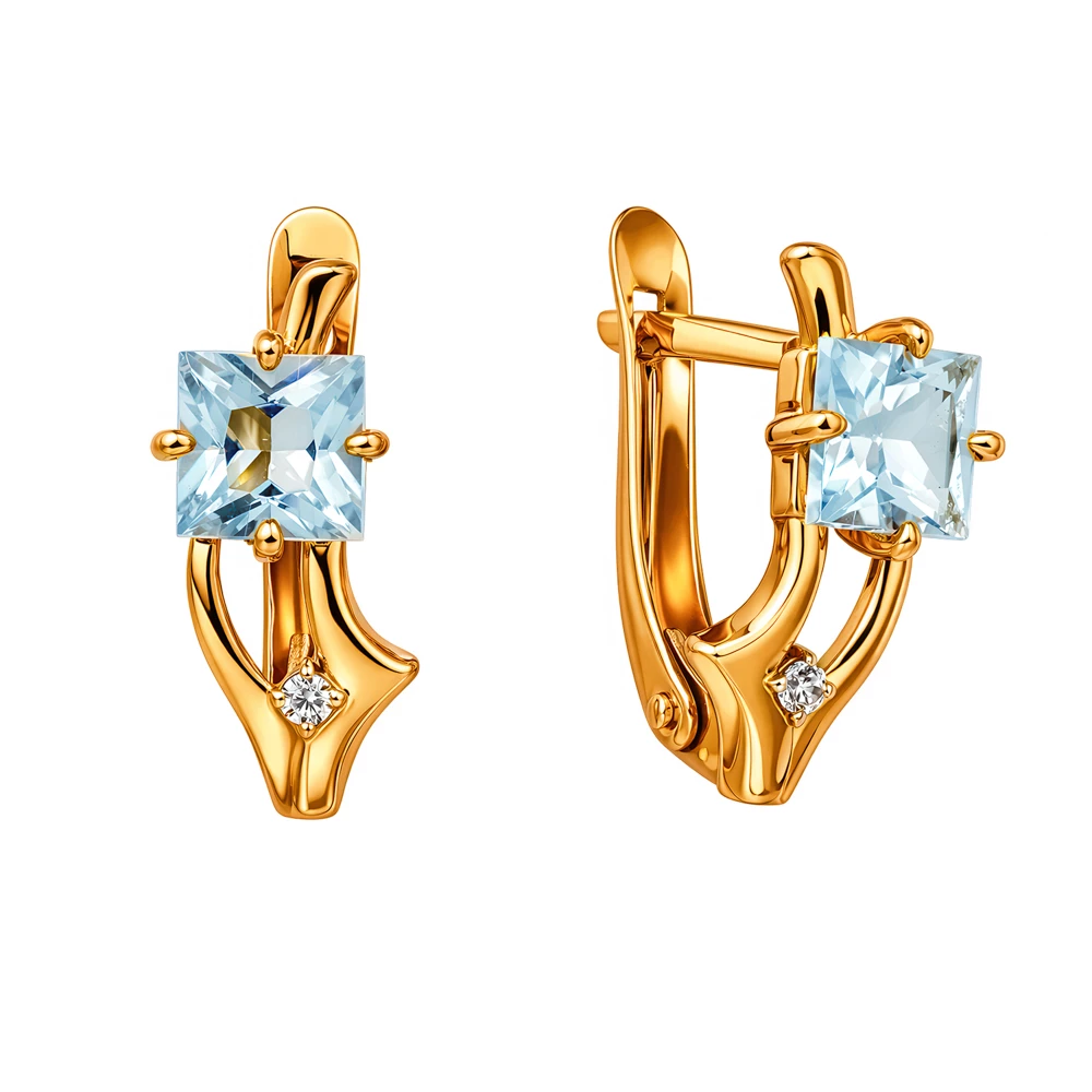 Серьги с топазами и фианитами из красного золота 585 пробы