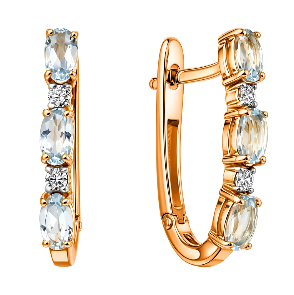 Серьги с топазами и фианитами из красного золота 585 пробы