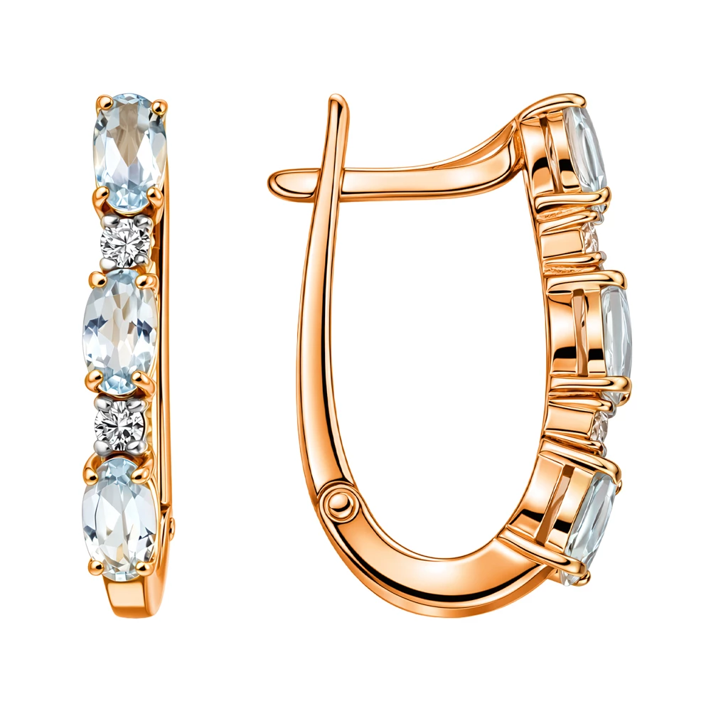 Серьги с топазами и фианитами из красного золота 585 пробы