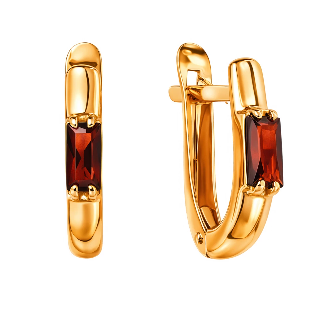 Серьги с гранатами из красного золота 585 пробы