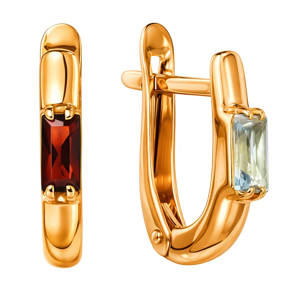 Серьги с гранатами из красного золота 585 пробы