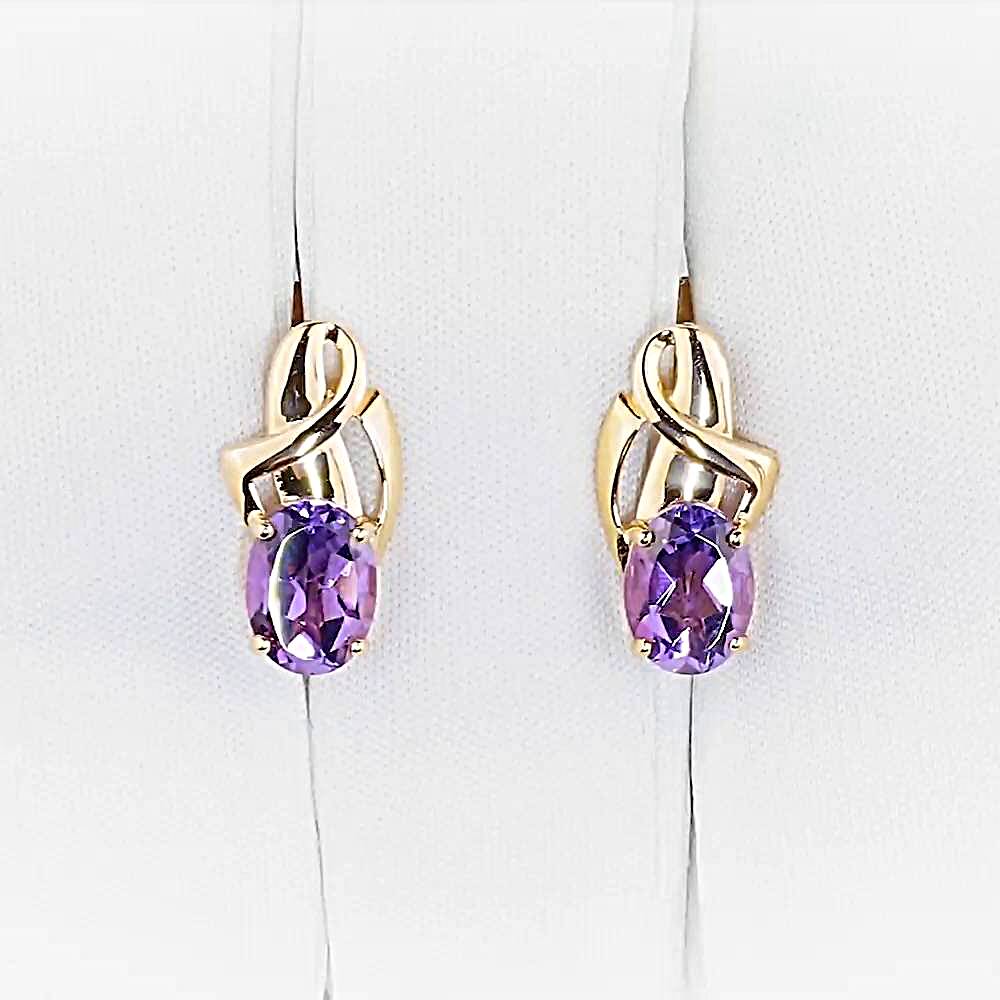 Серьги с аметистами из красного золота 585 пробы
