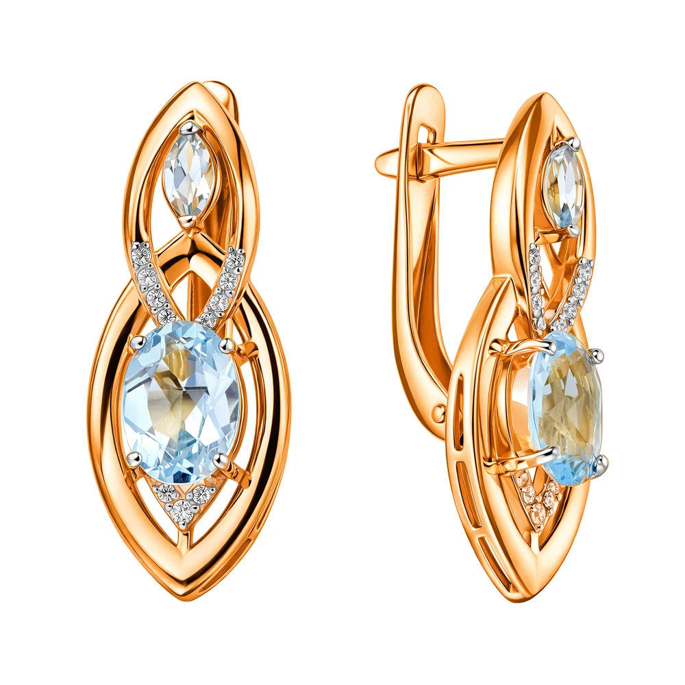 Серьги с аметистами из красного золота 585 пробы