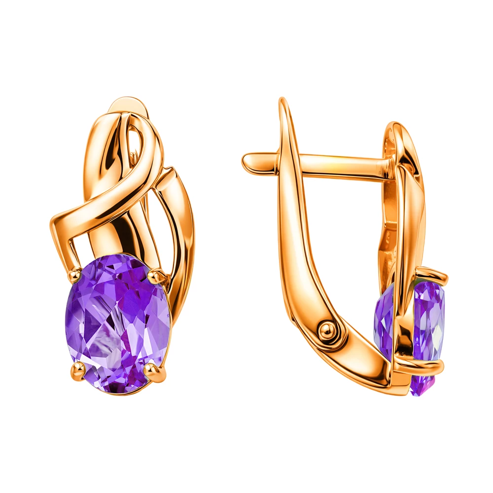 Серьги с аметистами из красного золота 585 пробы