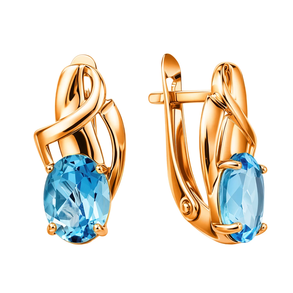 Серьги с топазами из красного золота 585 пробы