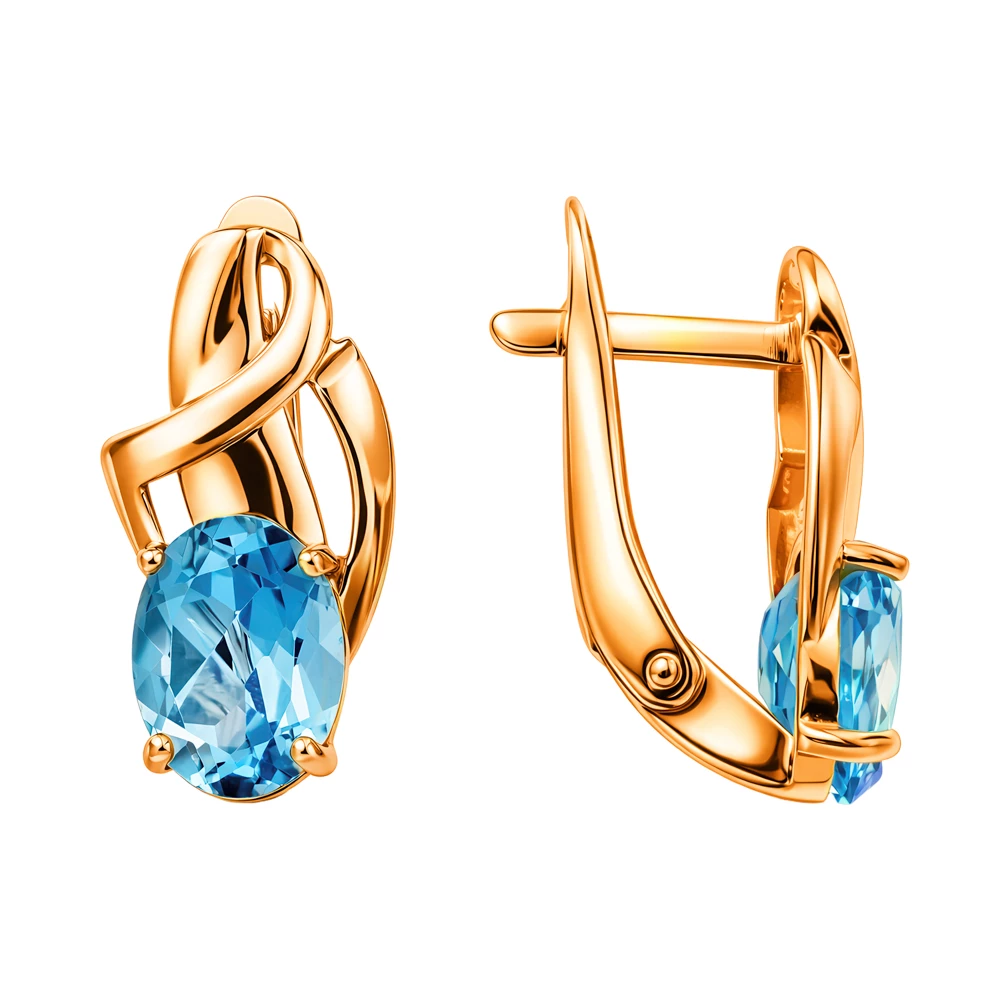 Серьги с топазами из красного золота 585 пробы