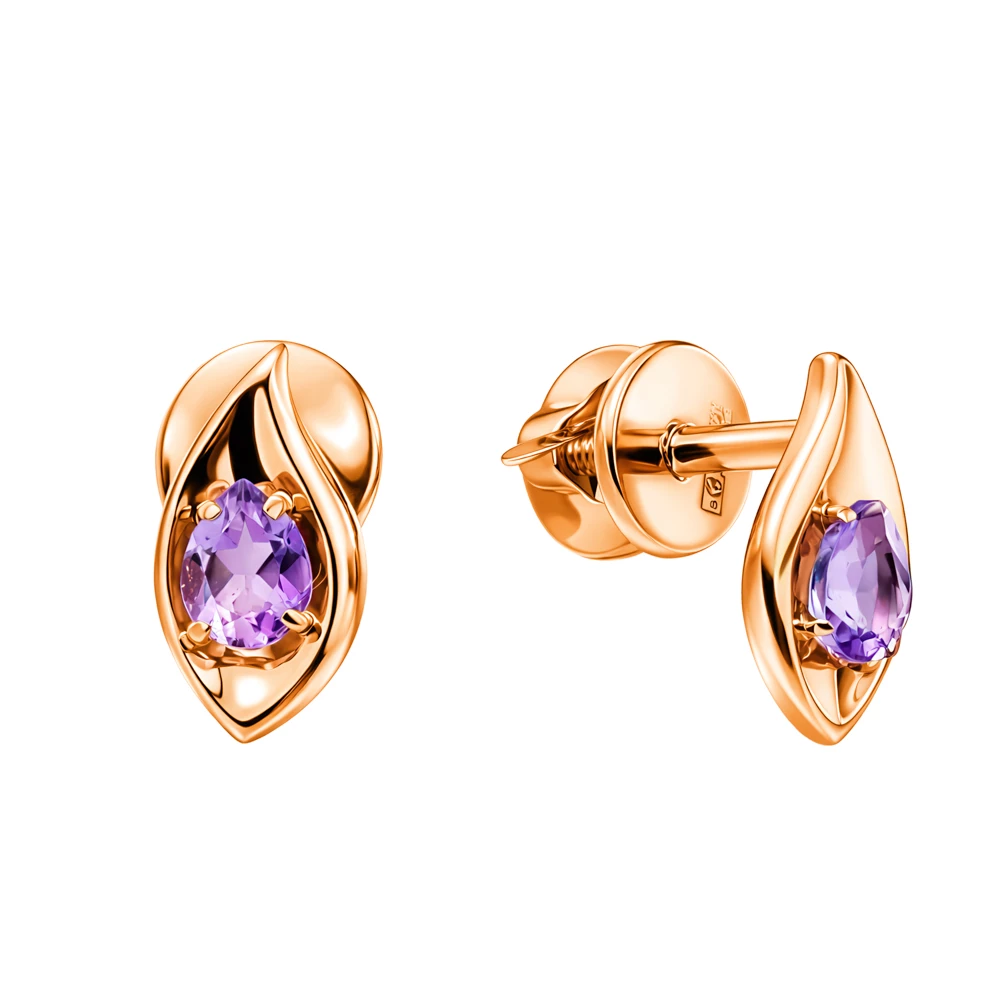 Серьги с аметистами из красного золота 585 пробы