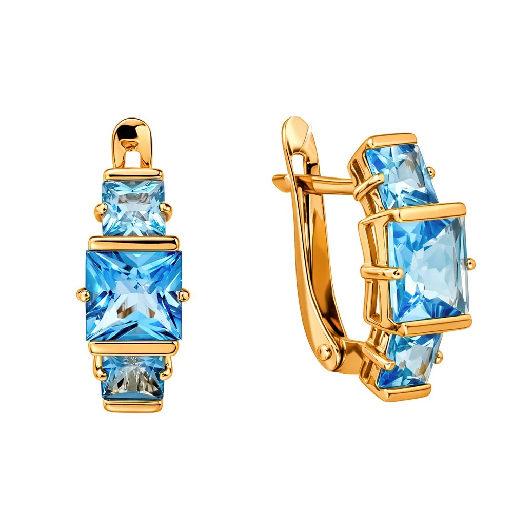 Серьги с топазами из красного золота 585 пробы