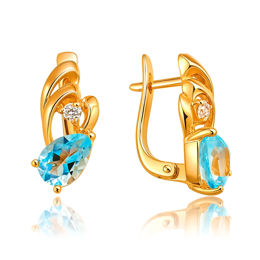 Серьги с топазами и фианитами из красного золота 585 пробы