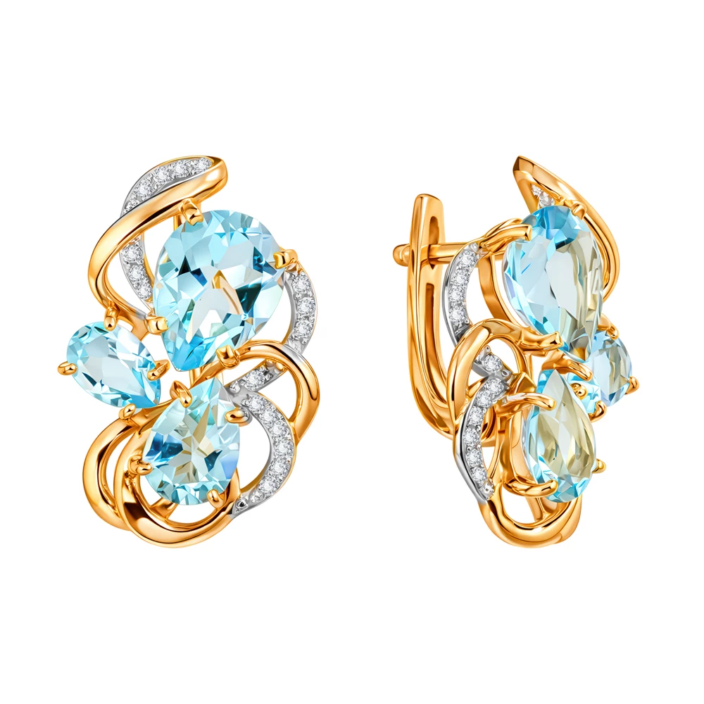 Серьги с топазами и фианитами из красного золота 585 пробы Серьги с топазами и фианитами из красного золота 585 пробы