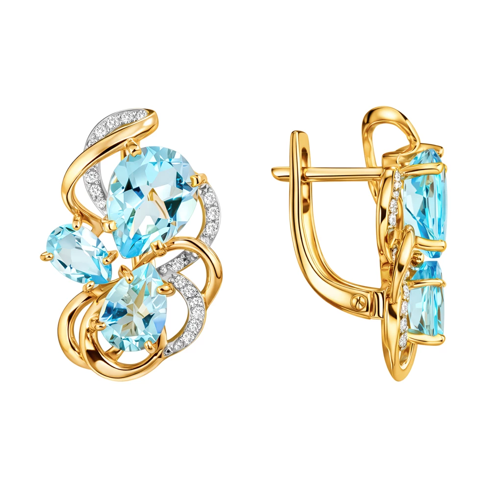 Серьги с топазами и фианитами из красного золота 585 пробы