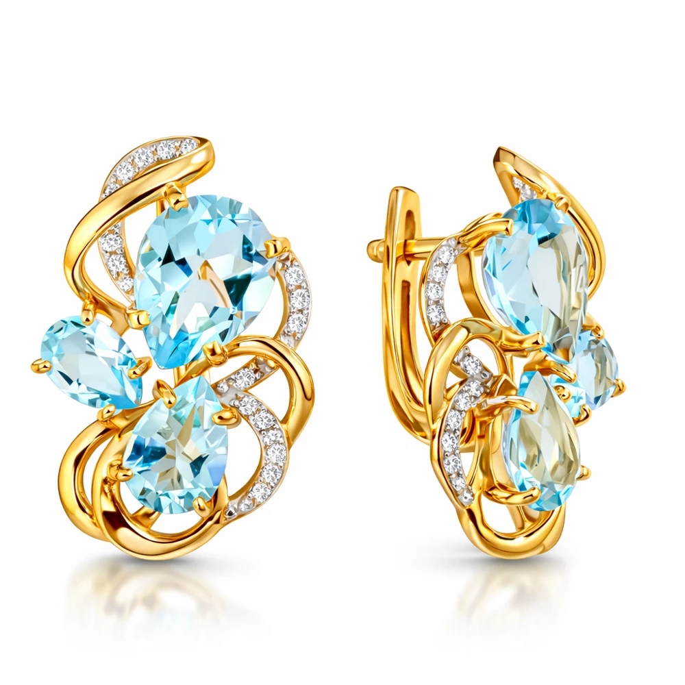 Серьги с топазами и фианитами из красного золота 585 пробы