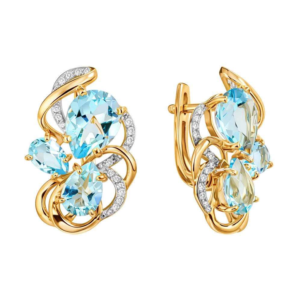 Серьги с топазами и фианитами из красного золота 585 пробы