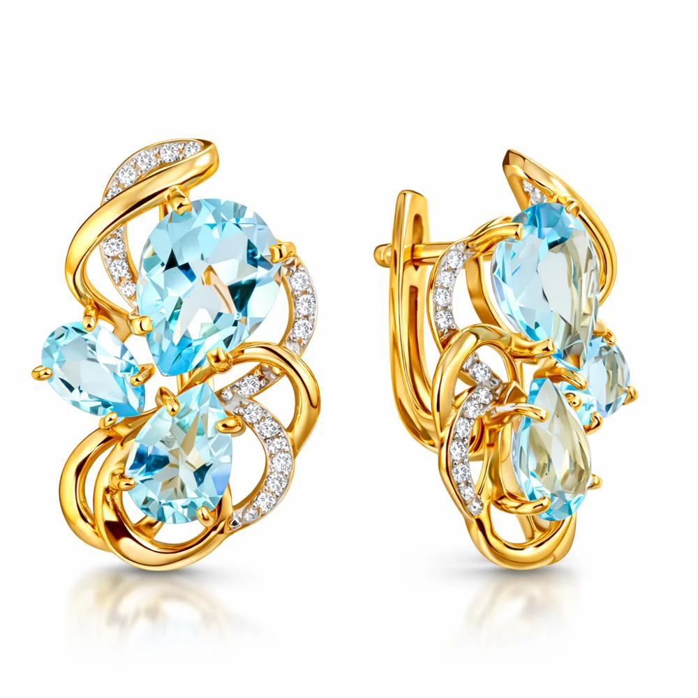 Серьги с топазами и фианитами из красного золота 585 пробы