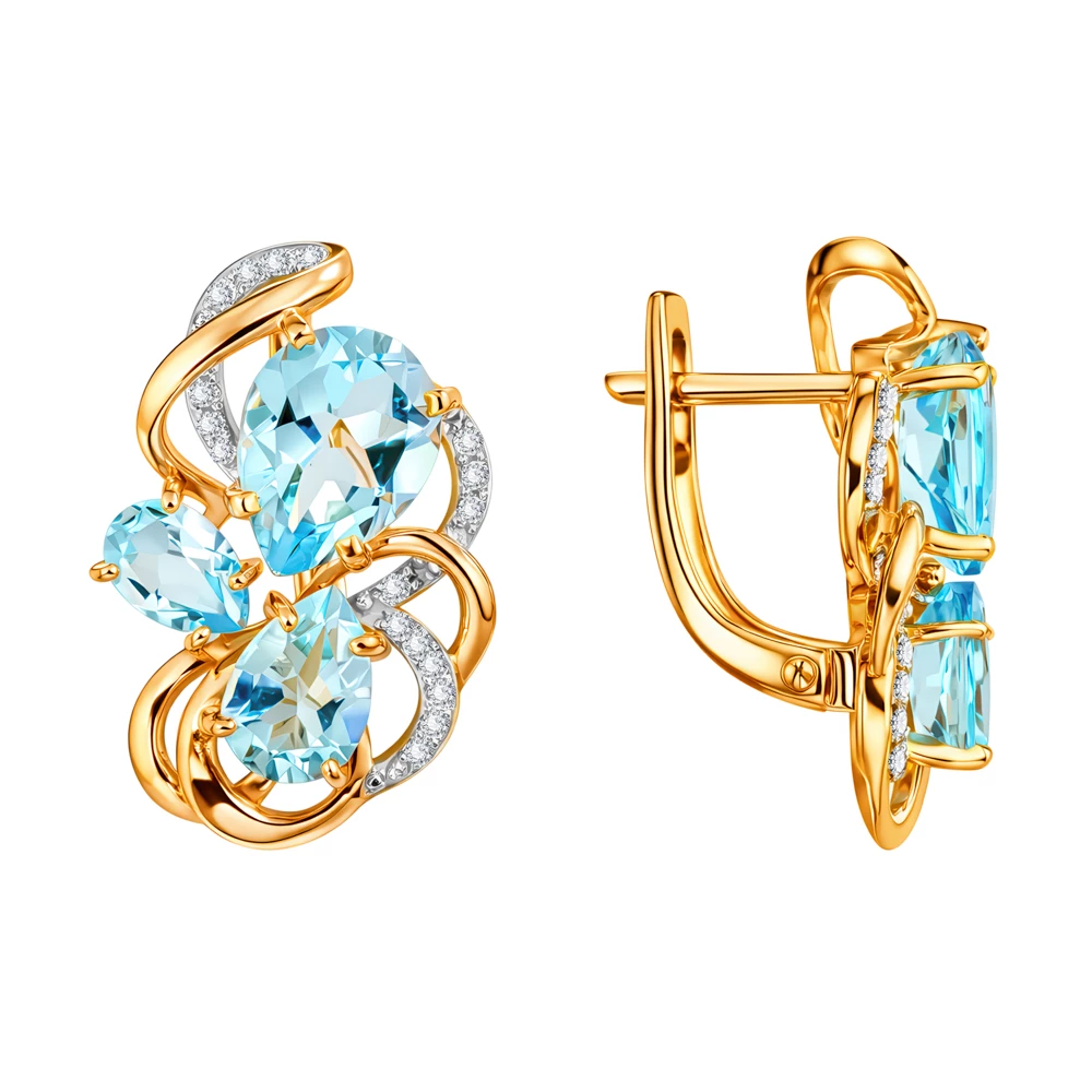 Серьги с топазами и фианитами из красного золота 585 пробы Серьги с топазами и фианитами из красного золота 585 пробы