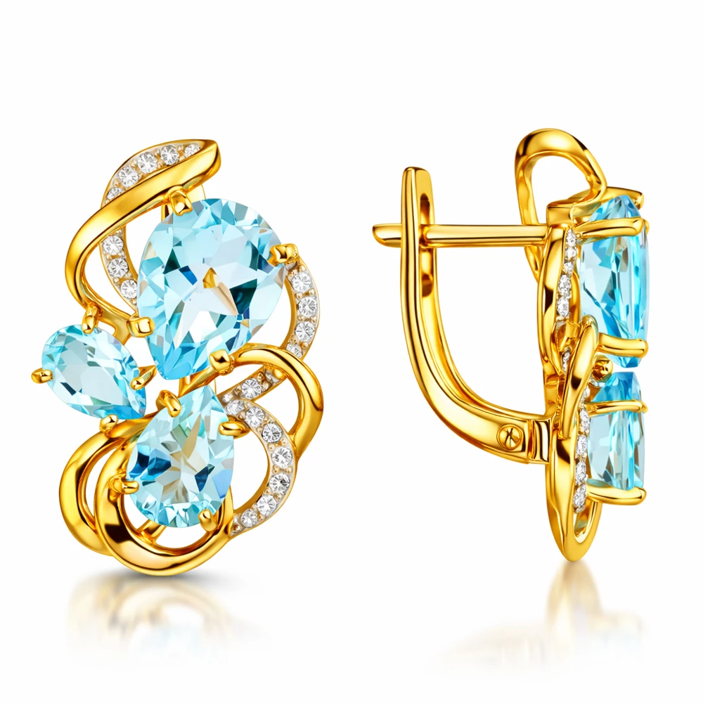 Серьги с топазами и фианитами из красного золота 585 пробы