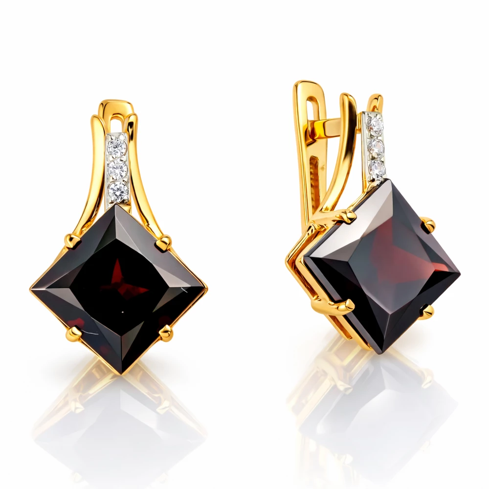 Серьги с гранатами и фианитами из красного золота 585 пробы