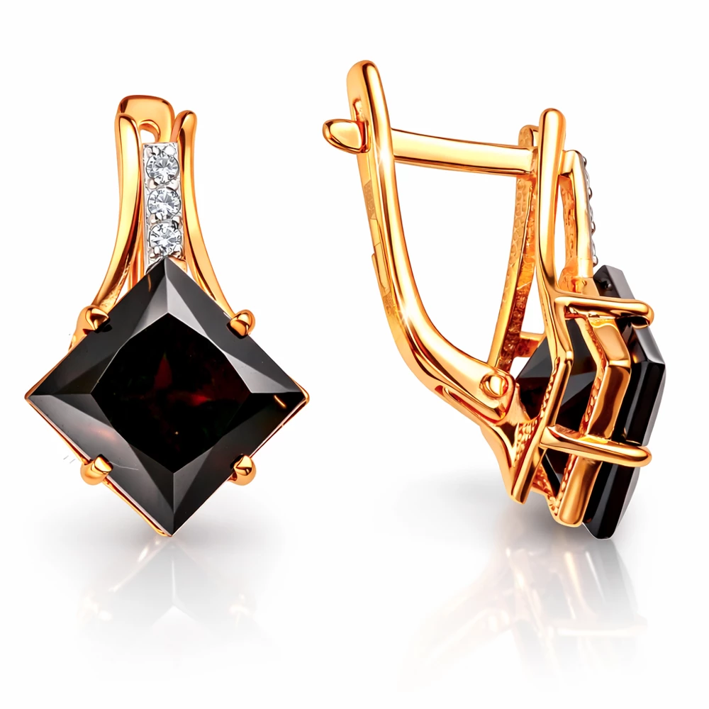 Серьги с гранатами и фианитами из красного золота 585 пробы