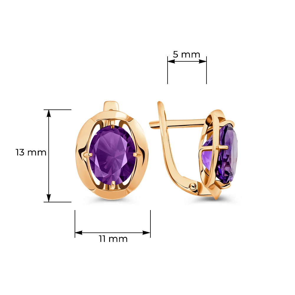 Серьги с аметистами из красного золота 585 пробы
