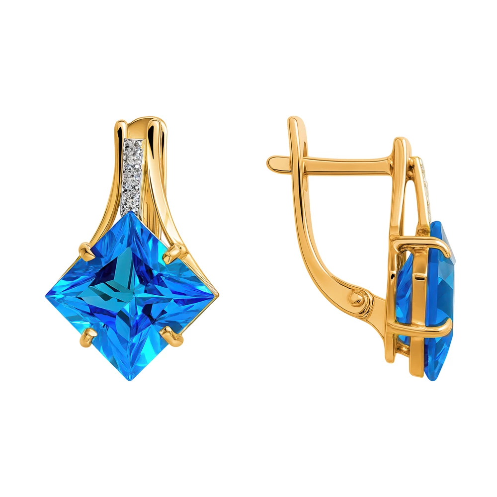 Серьги с топазами и фианитами из красного золота 585 пробы