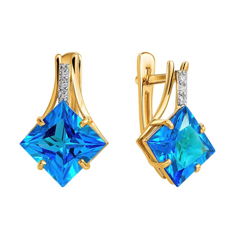 Серьги с топазами и фианитами из красного золота 585 пробы