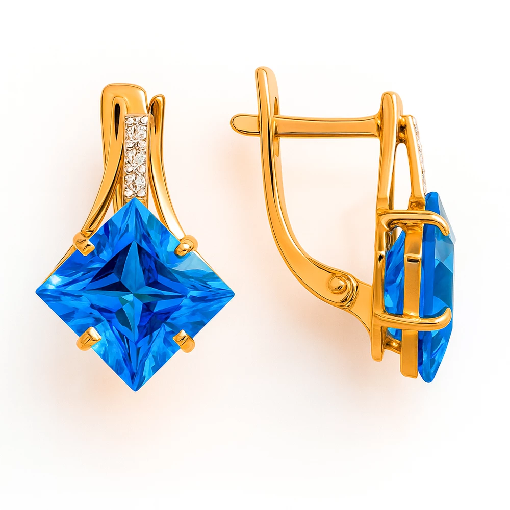 Серьги с топазами и фианитами из красного золота 585 пробы