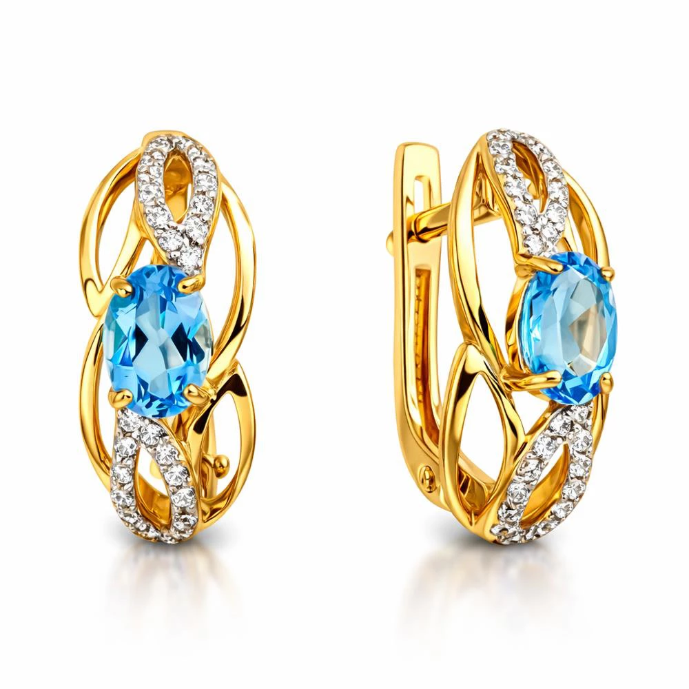 Серьги с топазами и фианитами из красного золота 585 пробы