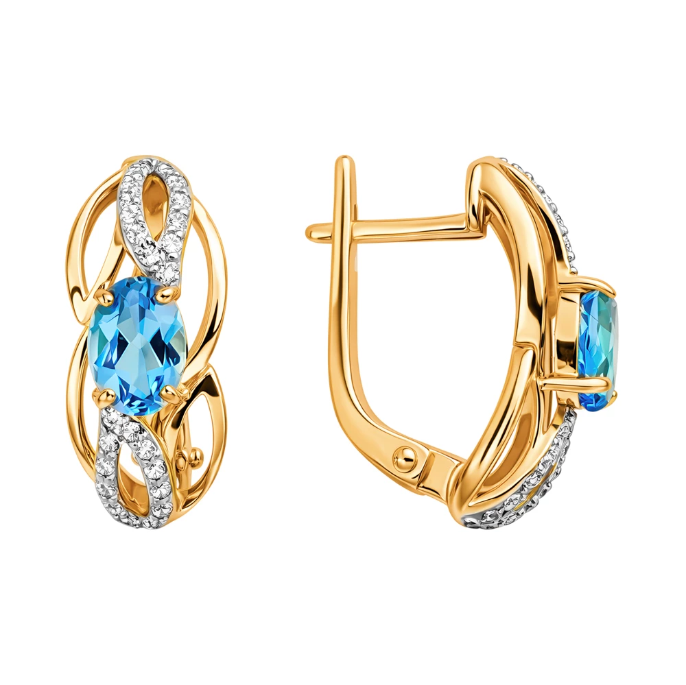 Серьги с топазами и фианитами из красного золота 585 пробы