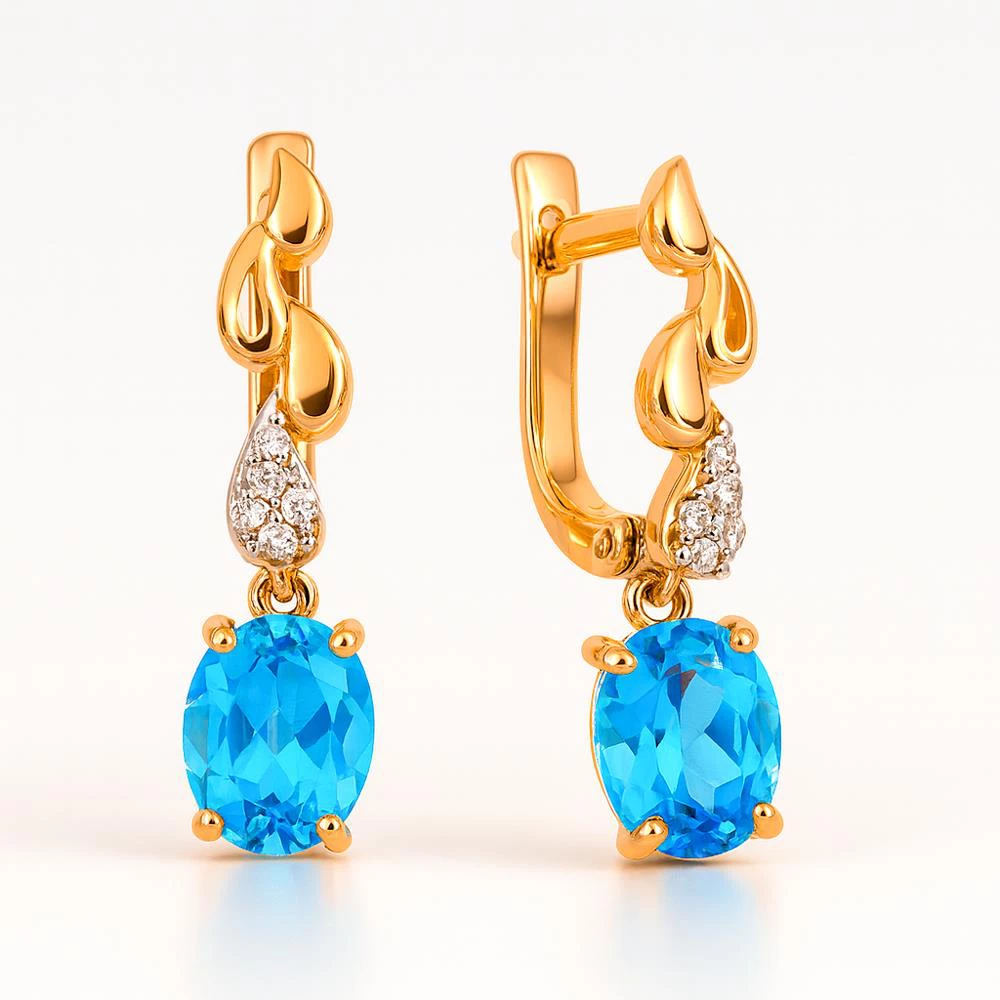 Серьги с топазами и фианитами из красного золота 585 пробы