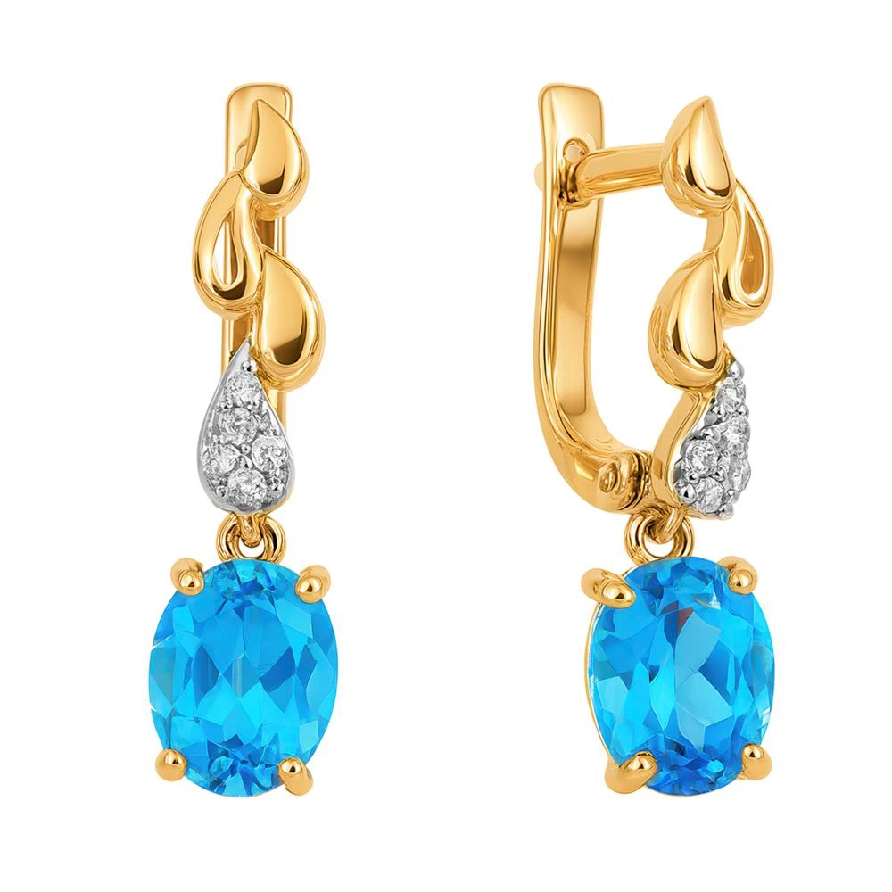 Серьги с топазами и фианитами из красного золота 585 пробы