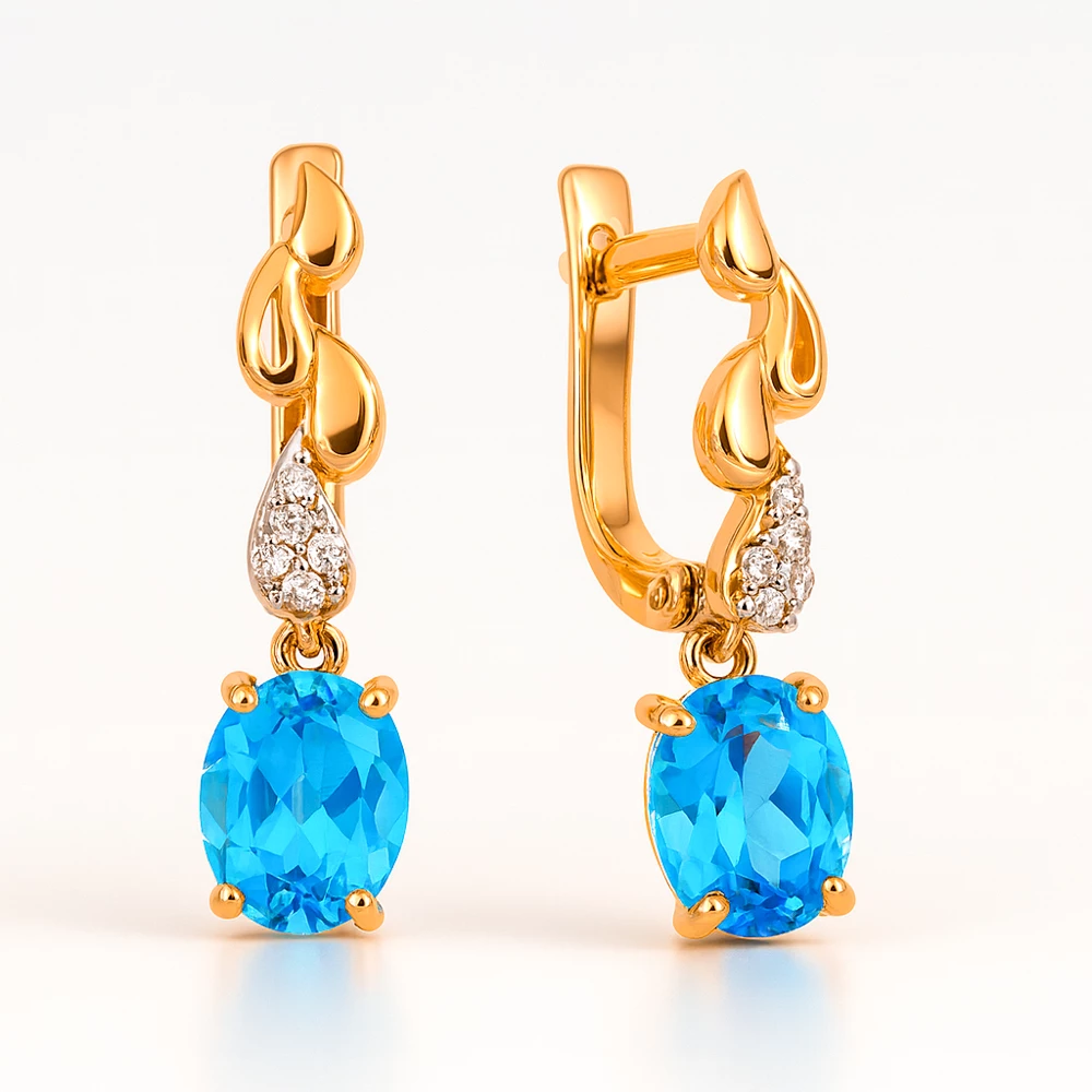 Серьги с топазами и фианитами из красного золота 585 пробы