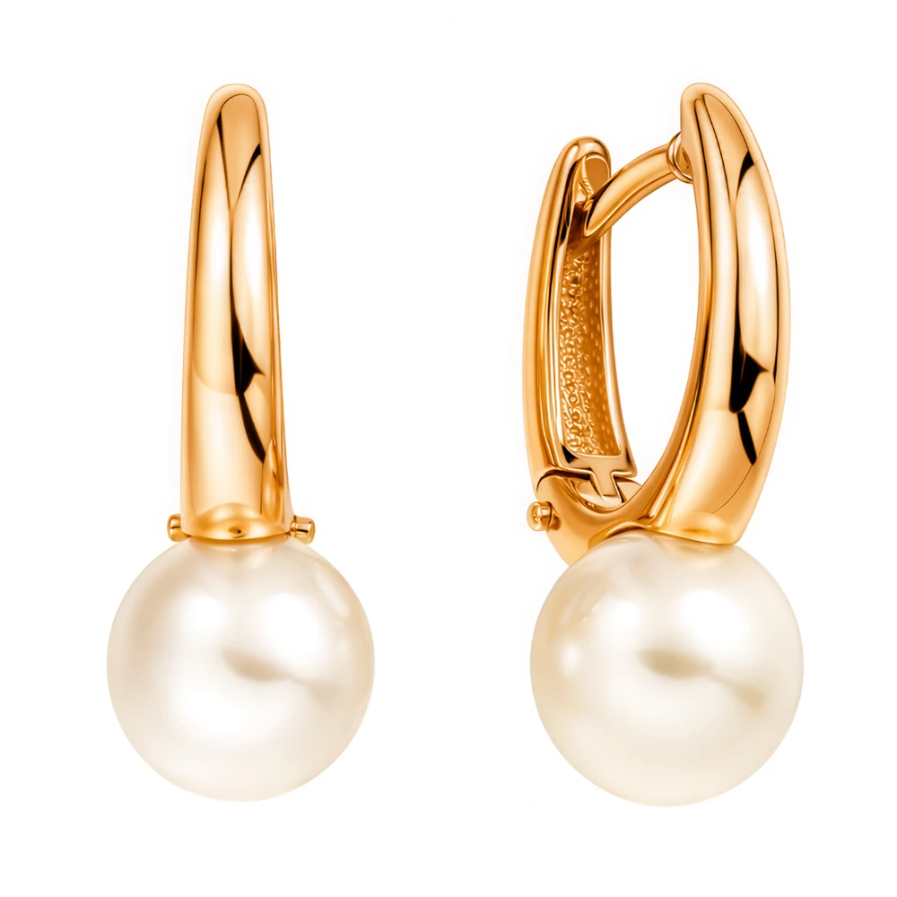 Серьги с культивированным жемчугом из красного золота 585 пробы