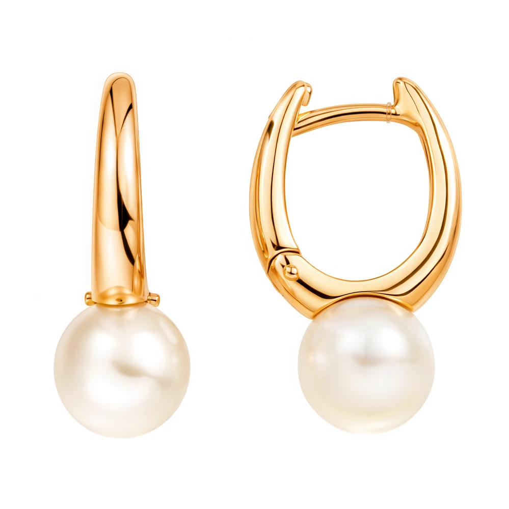 Серьги с культивированным жемчугом из красного золота 585 пробы